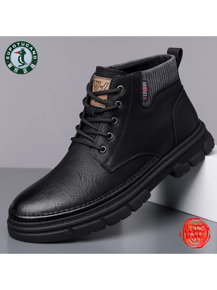 

Eurortucano/мужские высокие ботинки, кожаные, теплые, противоскользящие, повседневные зимние мужские ботинки на хлопковой подкладке