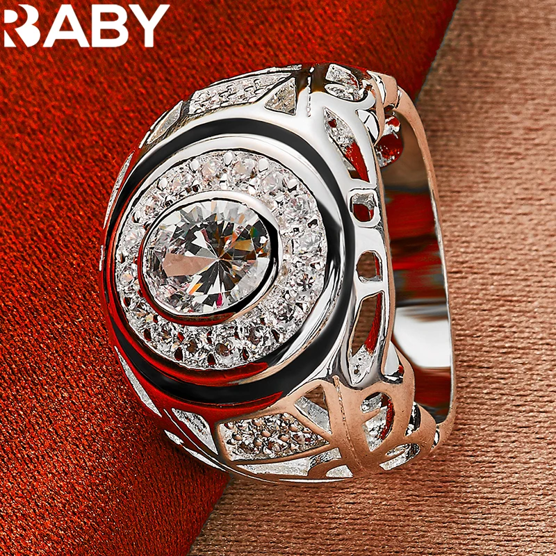 925 Sterling Silver 6-10 Rozmiar Pierścionki Dla Kobiet Mężczyzna Okrągły Duży Pierścionek z Cyrkoniami Moda Ślub Zaręczyny Charms Party Fine Jewelry