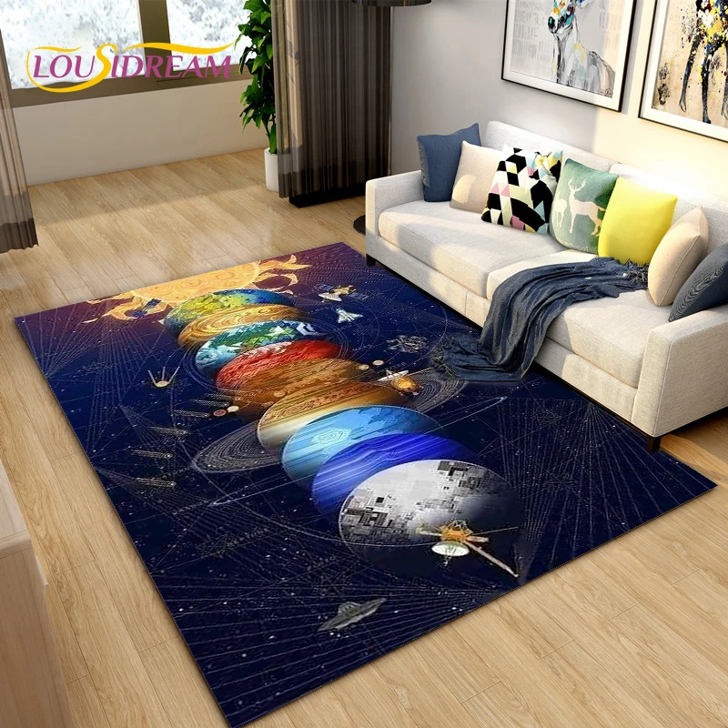 

Cartoon Universe Starry Sky Planet Area Rug,Carpet Rug for Living Room Children's Bedroom,Kids Play Game Floor Mat,Anti-slip Mat