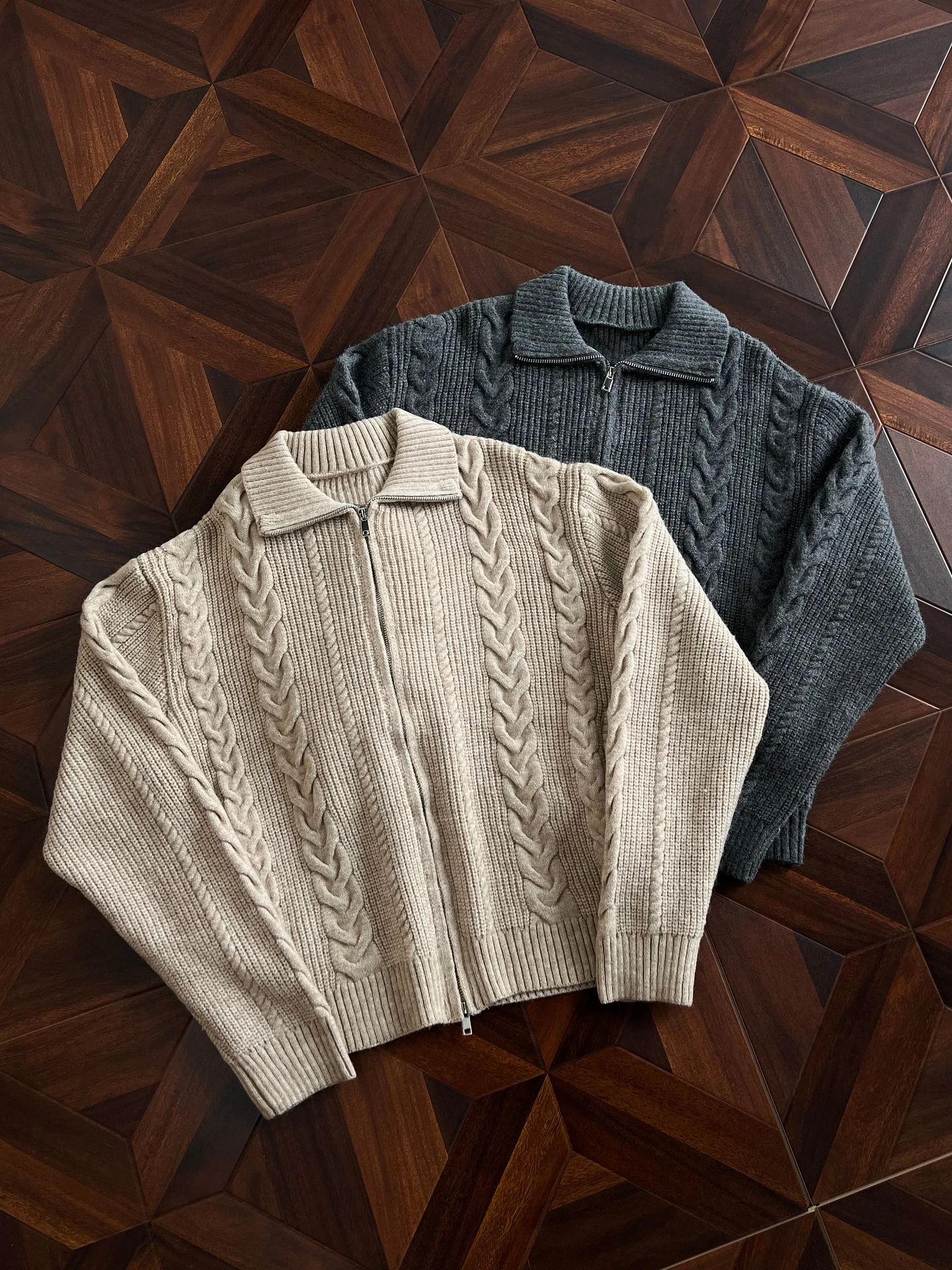 

Cleanfit American Sle Wheat Ear Pattern Zipper Knitwear Loose ort Casual Sweater for Men And Women Youth Autumn Wear