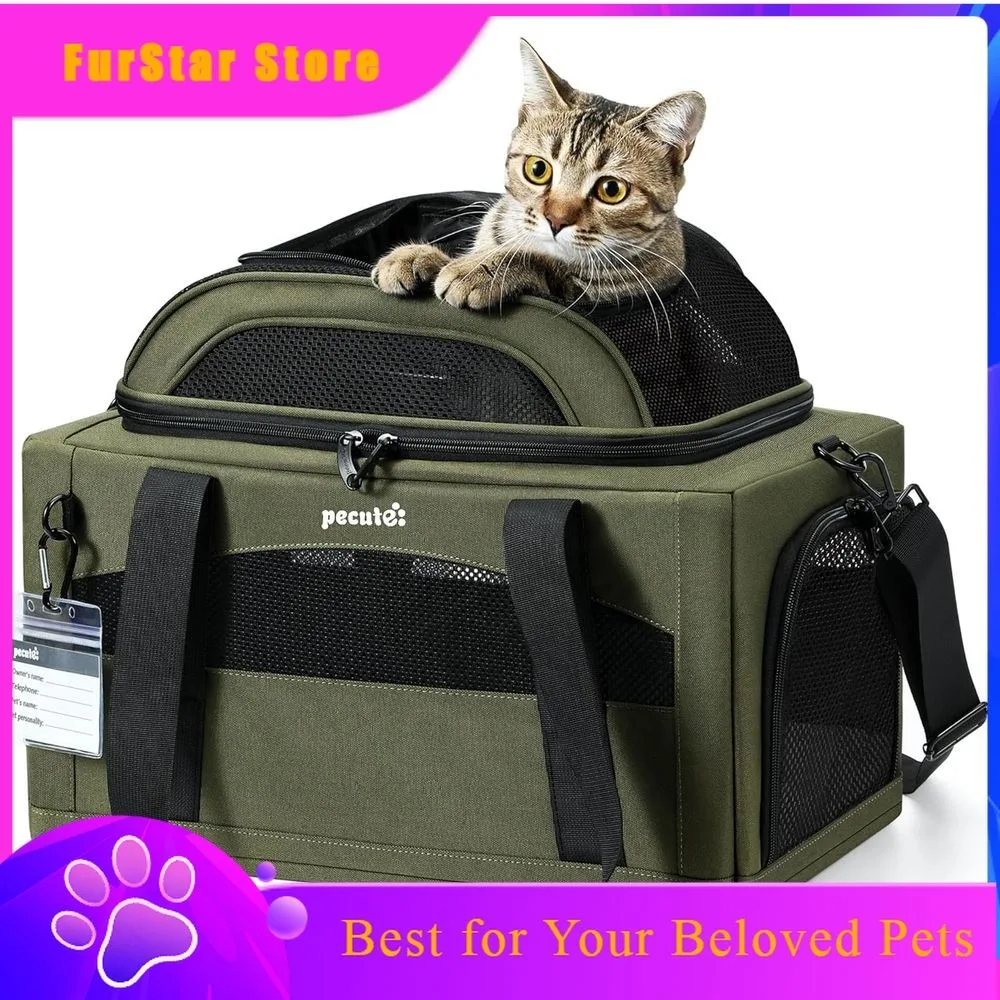 FurStarPecute Expandable Pet Carrier Airline Approved Dog Cat Carrier, Breathable Soft-Sided With Locking Zippers, Pet Travel Ba