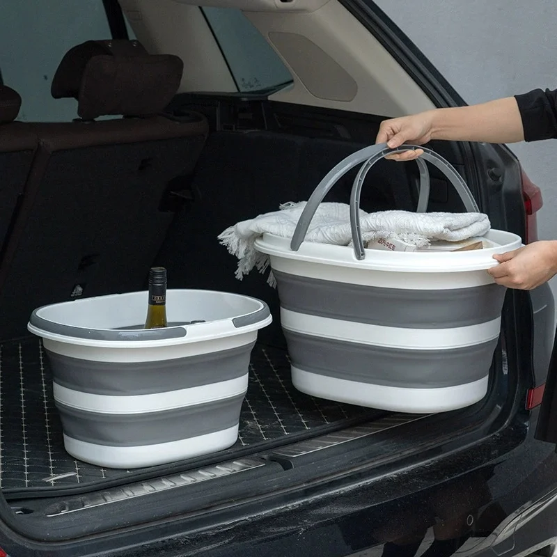 16L Collapsible Mop Bucket with Handles Space Saving Foldable Silicone Tub for Cleaning, Laundry, Storage - Portable Wash Basin