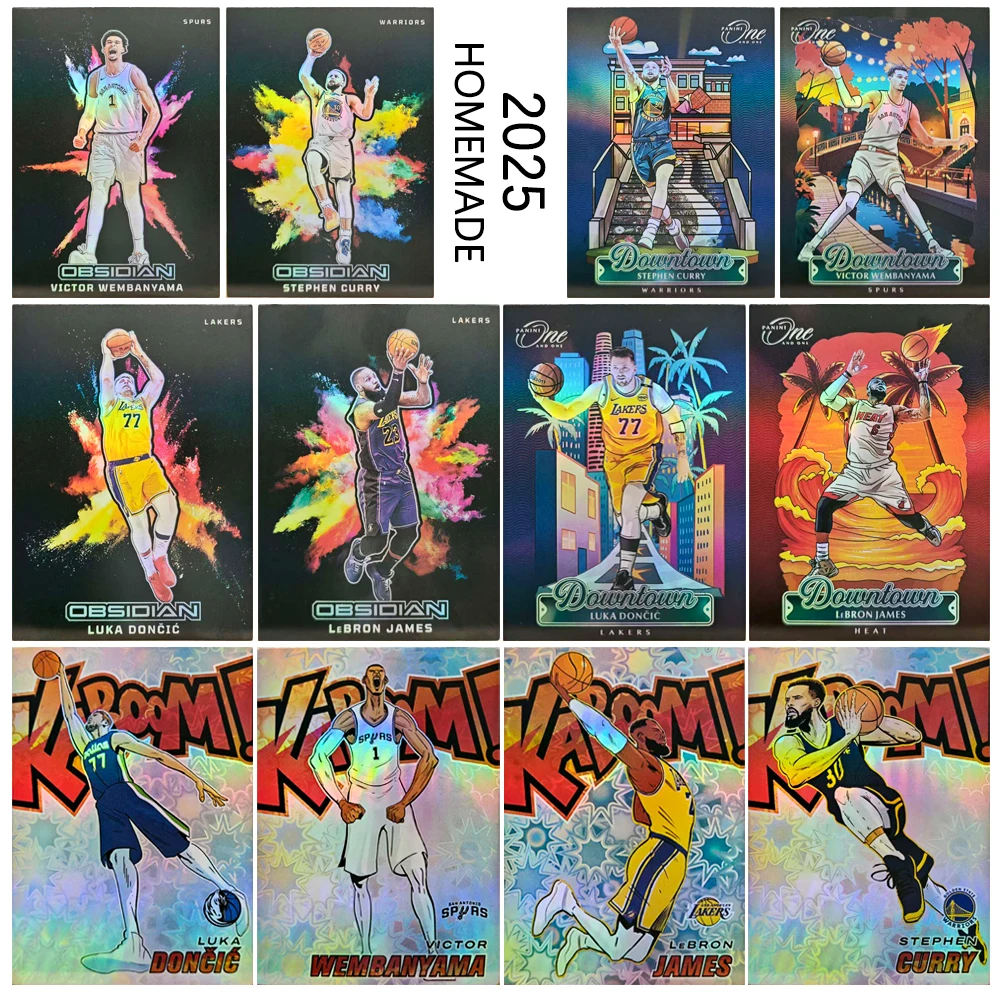 

ПАННИ-сделай сам, самодельные баскетбольные торговые карты, Джеймс Карри, Дончич Уembanyama, Дюрант, центр в центре города, лазер, цветные взрывные подарки