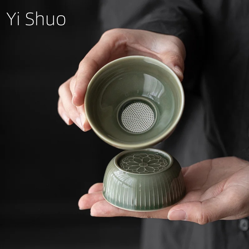 

Комбинированный бытовой керамический фильтр для чая ручной работы Yue Kiln Celadon с нижней опорой, ситечко для чая кунг-фу
