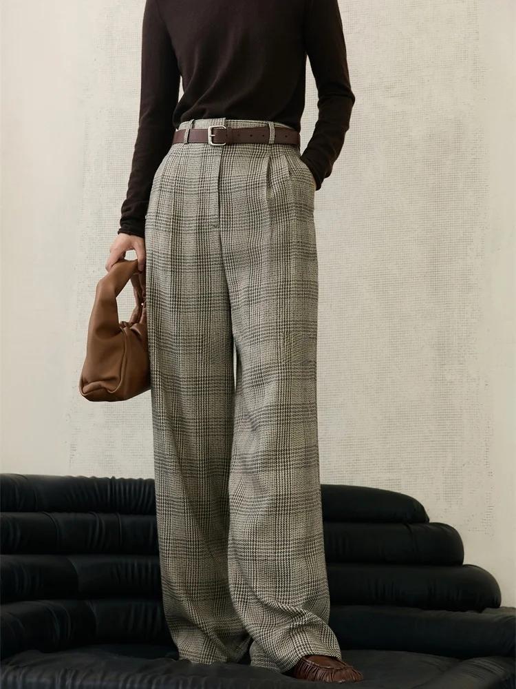 

FANNIU Осенне-зимние винтажные брюки Aosphere Mermaid из туссах-шелка и шерсти, плиссированные, прямые, повседневные, длинные, в уличном стиле, простые