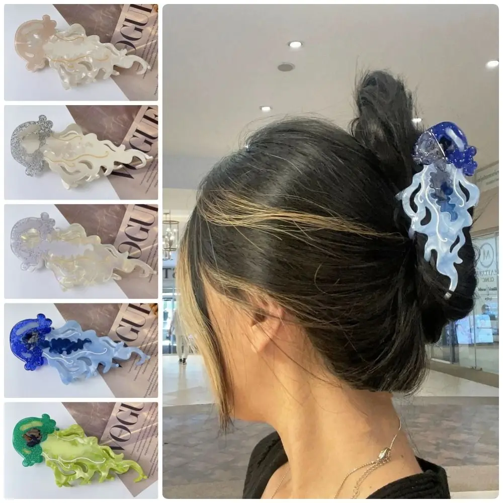 

1Pcs New Shark Jellyfish Hair Clip Acetate Labge Summer Beach Hair Claw Colorful Marine Life Hair Accessories Women Girls