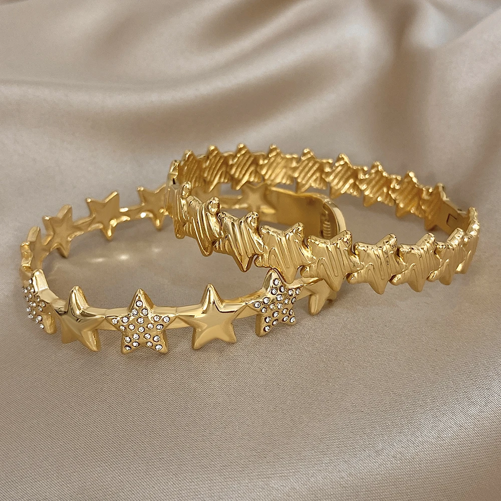 Greatera Luxury Five-pointed Star Splice Design Women's Bangle High Quality Cubic Zircon Filled Cuff Bracelet European American