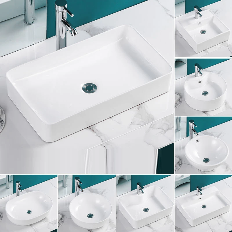 Ceramic Countertop Basin Bathroom Sinks Basin,Ceramic Rectangular Oval Wash Basin, Pure White Single Basin With Faucet Washbasin