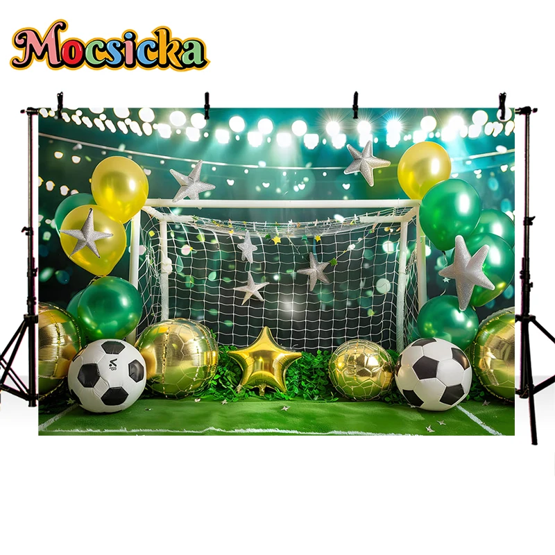 Mocsicka Photography Background Green Football Field Soccer Game Decor Kids Birthday Party Cake Smash Backdrop Photo Studio