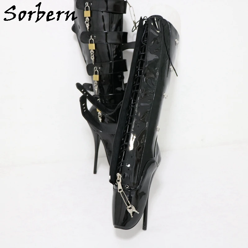 Sorbern 8 Locks Ballets Boots For Women Sm Fetish Tip Toe Boots Lockable Zippers Play Fun Footwear Bdsm Shoes