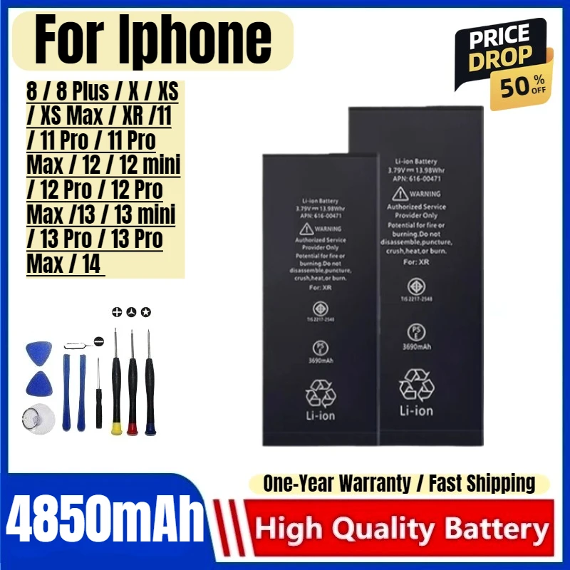 Battery for Iphone 8/8p/xR/11/12/xs/13/14/X High Capacity Battery High Quality Replacement Battery with Tools