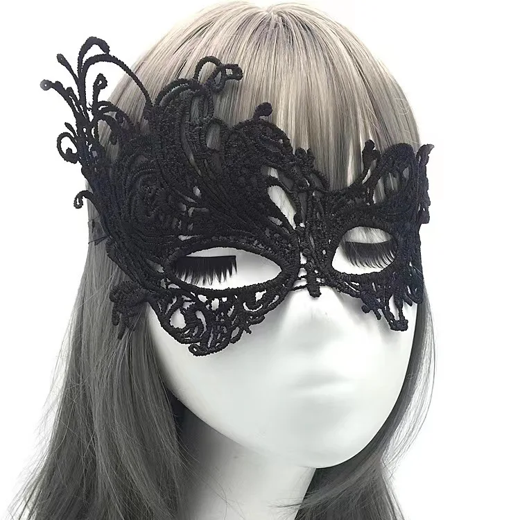 Damen Gothic Spitzenmaske Cosplay Halloween Party Karneval Sexy Damen Kostüme Weihnachten Halbgesicht Tier Rollenspiel Masken Kleid – Detail 6