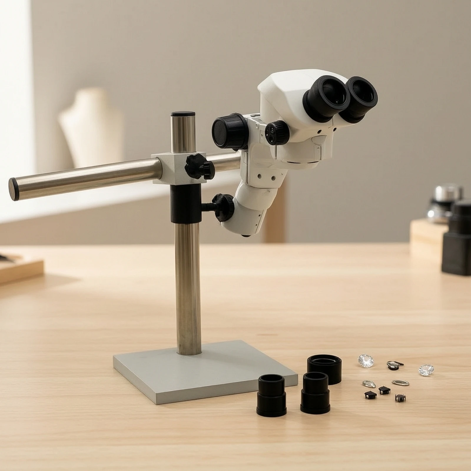 Bench Microscope with Stand Adjustable Continuous-Zoom Microscope Accurate Versatile for Technicians, Inspection