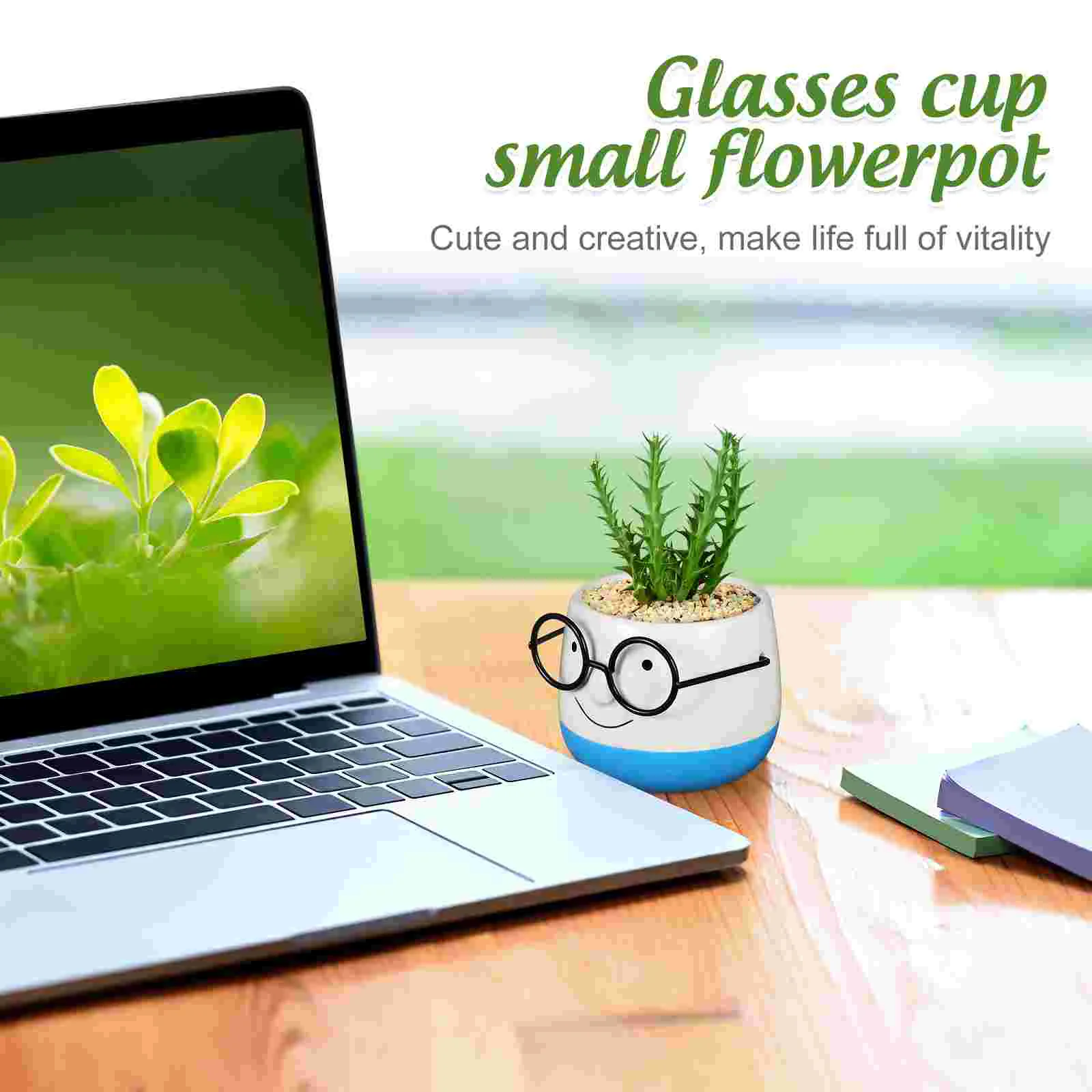 Creative Flower Pot Glasses Decorative Flowerpot Succulent Planting Container Decor for Office Home Desk