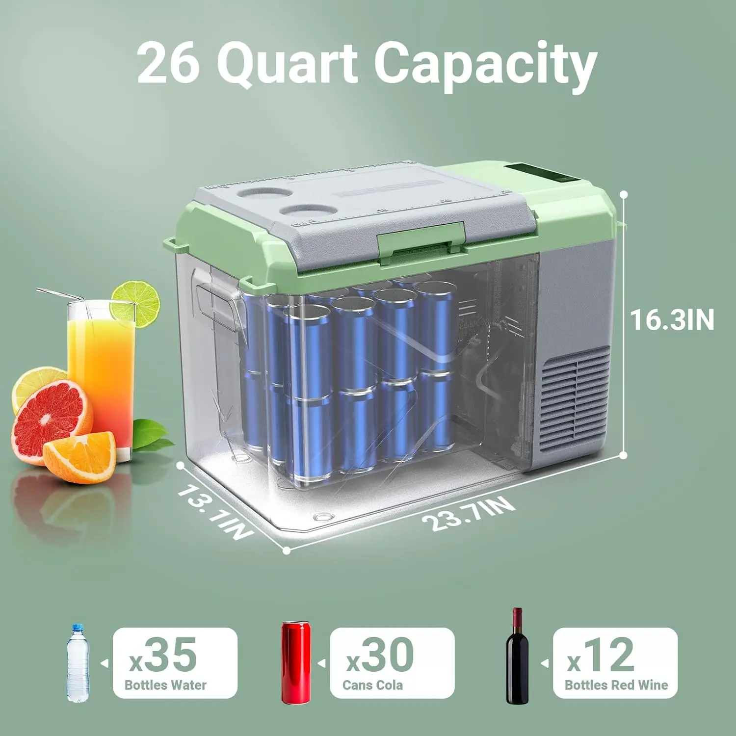 

12 Volt Car Refrigerator, 26 Quart Car Fridge, -4℉-68℉ Portable Freezer, Electric Compressor Cooler 12/24V DC100-240 Volt AC