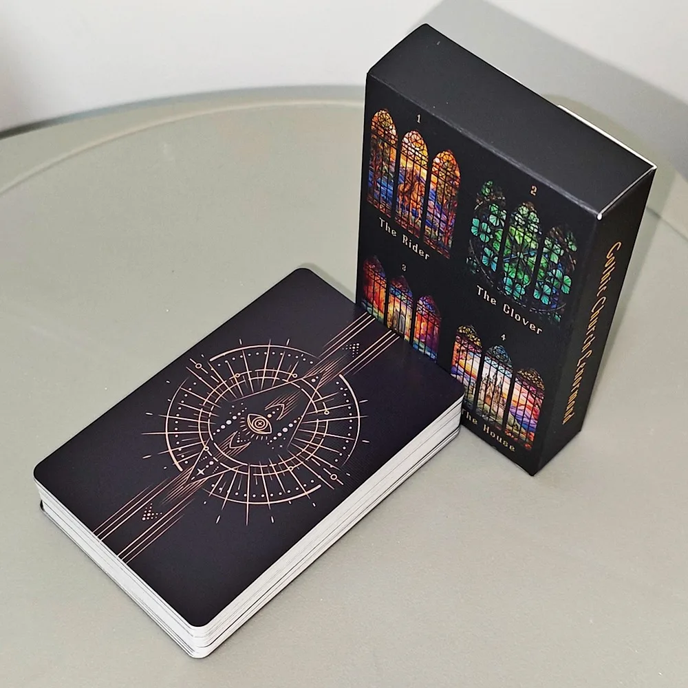 Lenormand-Orakelkarten im gotischen Stil, 44-Karten-Deck, Buntglas-Kunst-Stil, zusätzliche Mann-/Frau- und Sonderkarten, 9 x 6 cm