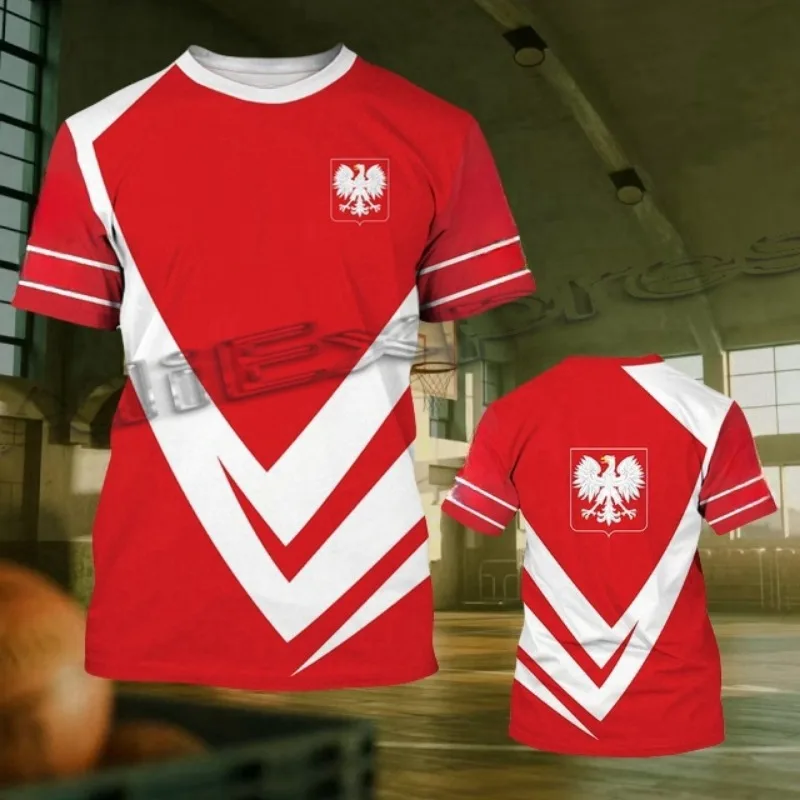 

Men's T-Shirts Poland Flag Print Fashion Short Sleeve Tops Polish Shirts Summer O-Neck Street Oversized Tees Shirts MensClothes