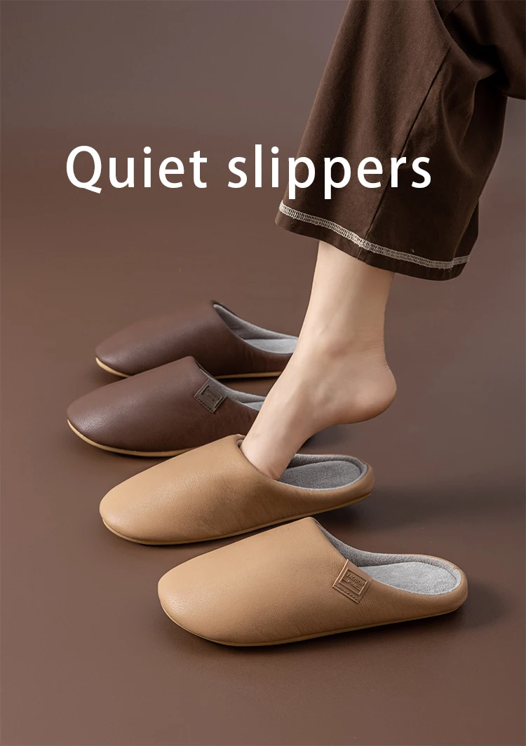 Damen-Winterhausschuhe, flauschig gefütterte Hausschuhe mit rutschfester Sohle, wasserdichte Slip-Ons in weichem Lederoptik für Komfort im Innenbereich – Detail 3
