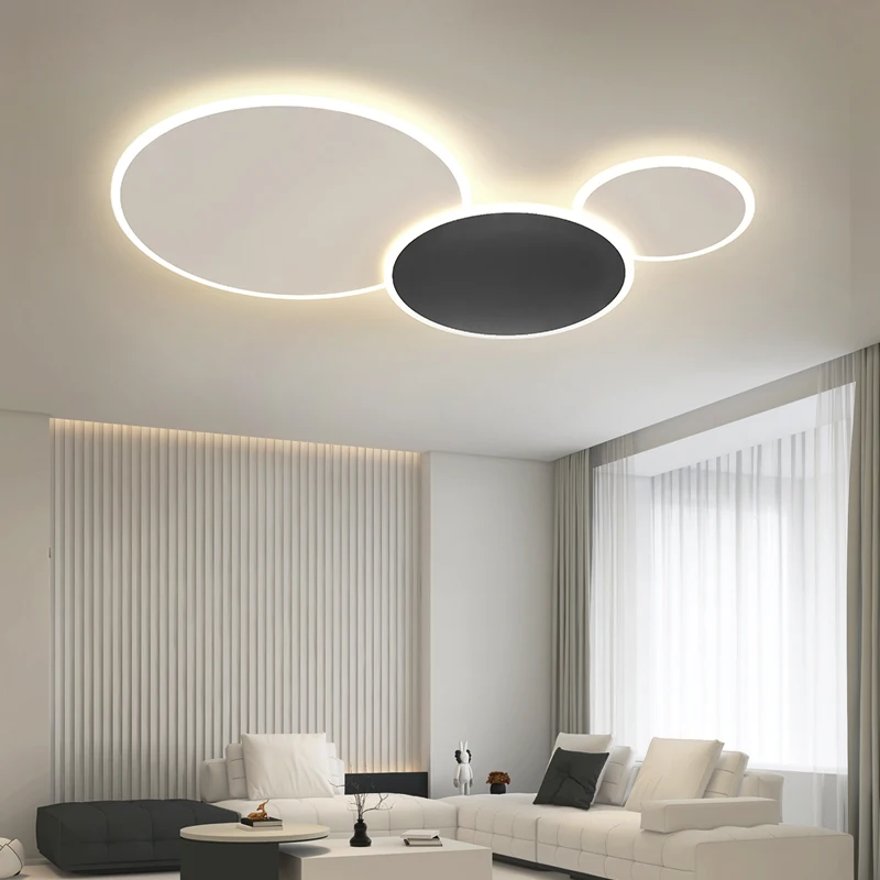 Lâmpada de teto LED para decoração de casa, Lâmpada para sala de estar, Quarto, Sala de jantar, Simples, Nórdico, Moderno, Preto, Branco