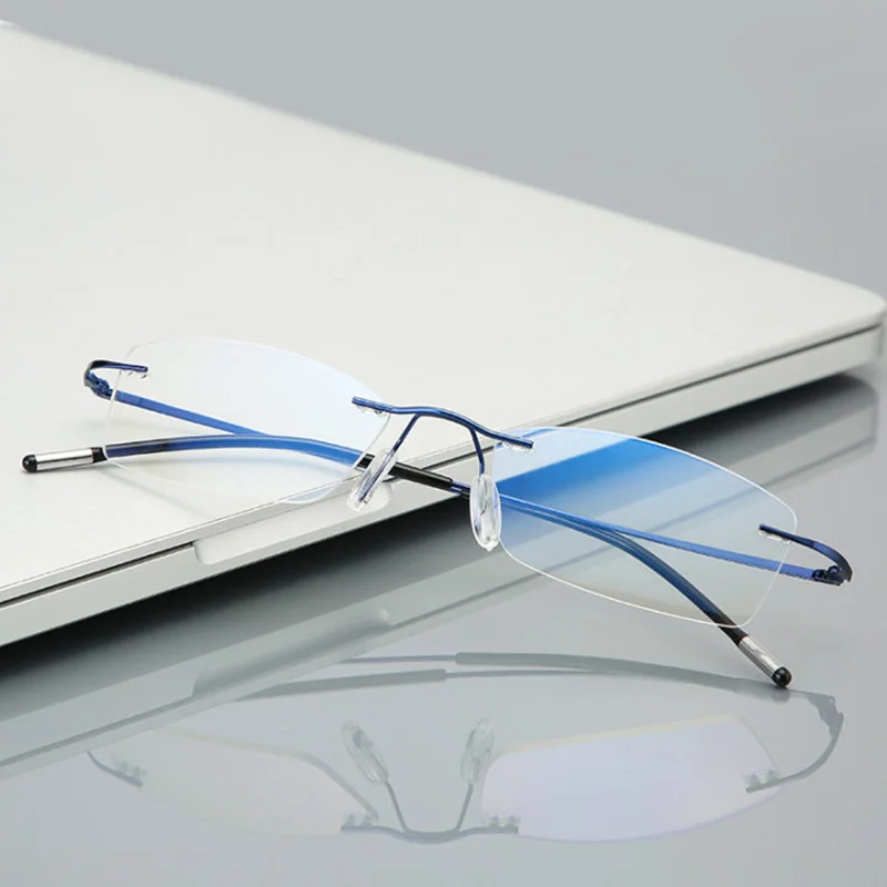 Rimless Menแว่นตาอ่านหนังสือFramelesตัดแว่นตาPresbyopic Anti Blue Light Anti Fatigue Plusแว่นตาสายตายาวเลนส์ใส