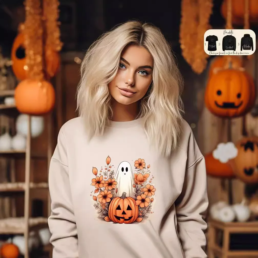 New Halloween women's T-shirt personality retro sweater women fall fashion round neck printed sweater long-sleeved women