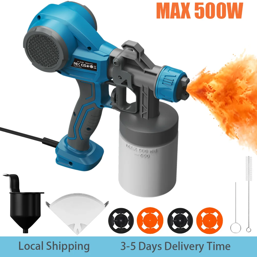 Pulvérisateur de peinture électrique HVLP 500W, conteneur de 600ML, 4 buses et 3 modes de pulvérisation, facile à nettoyer, pour murs, meubles, armoires, peinture domestique DIY – Bleu