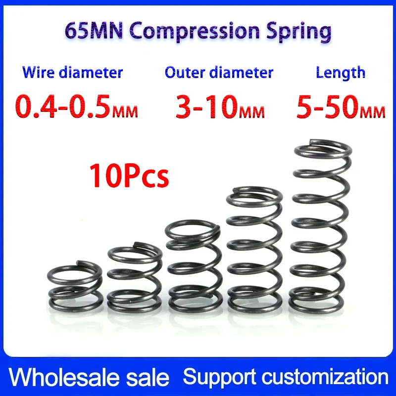 Wire Diameter:0.4mm 0.5mm, Outer Diameter: 3-10mm,L 5-50MM,Compression Spring, Mini Industrial Compression Return Press Spring.