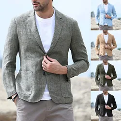 Terno de linho casual masculino, blazer superior, moda outwear, venda quente, nova chegada, primavera, outono, 2023