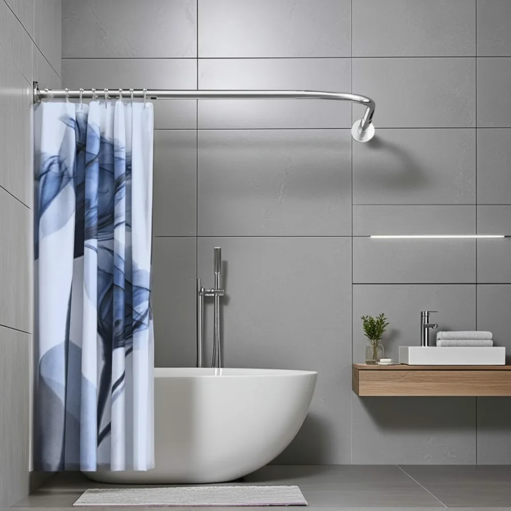 

Adjustable L-Shaped Shower Curtain Rod, Stainless Steel Corner Rail for Small Bathrooms, No Drill Installation