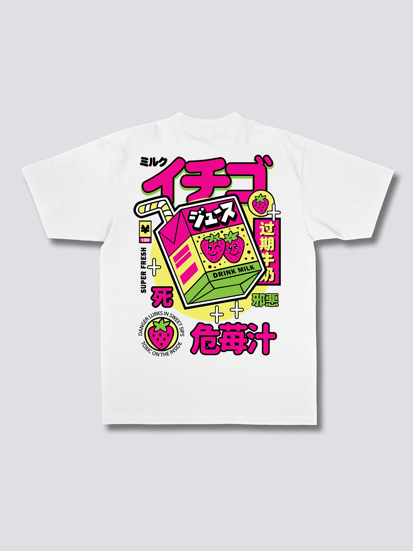 Harajuku Y2K Streetwear T‑Shirt Cartoon Strawberry Juice Box Back TShirt Graphic Print Unisex Oversized Cotton Short Sleeve Tee