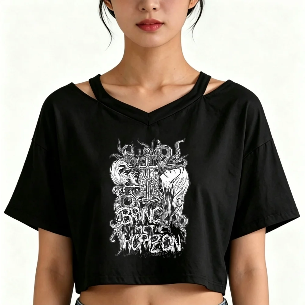Bring Me the Horizon crop top shoujo meme cute streetwear summer clearance sales t shirt manga gothic cutecore
