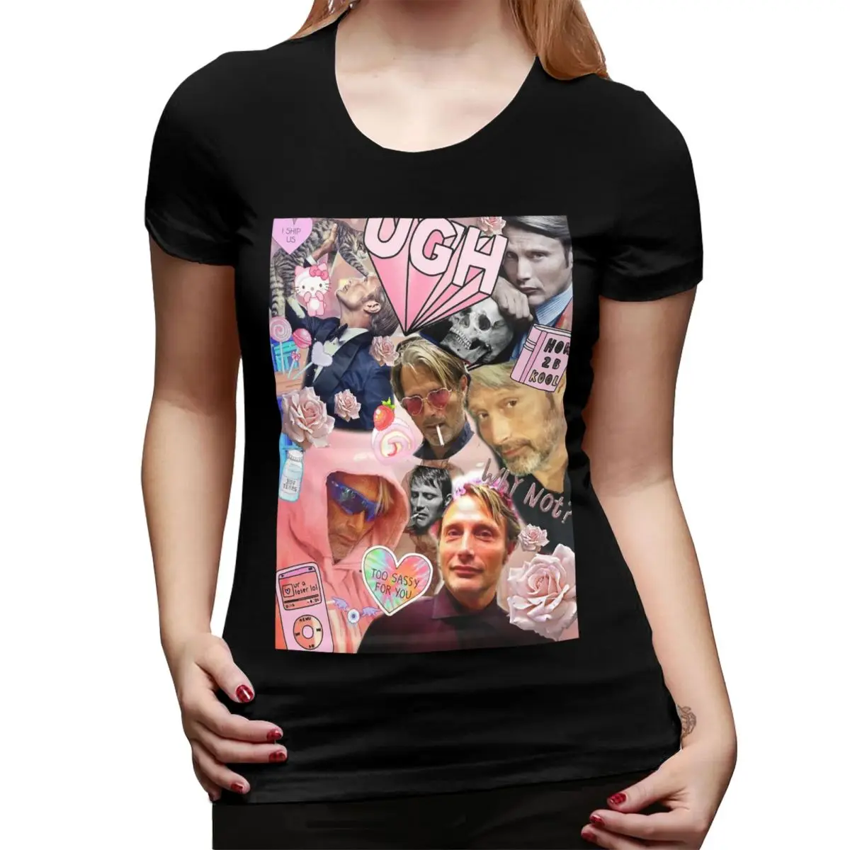 

Mads Mikkelsen Collage Greeting Card36 T-Shirt for Women O-Neck Streetwear T Shirts Women's Short Sleeve Summer Clothes Tops