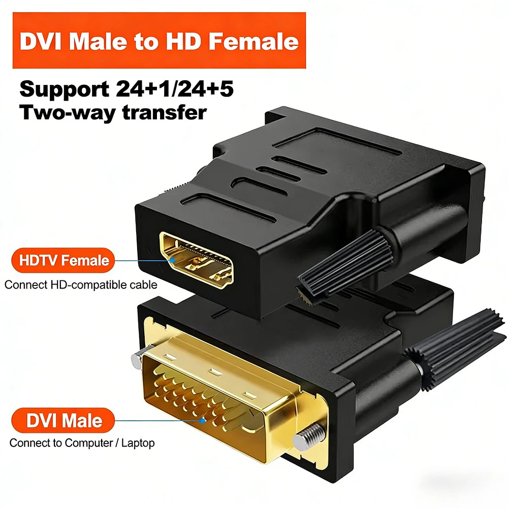 HD DVI 24+1 Male To HDMI Compatible Converter Plug Video Adapter Stable Signal Transmission For PC TV  Multimedia Connect Gear