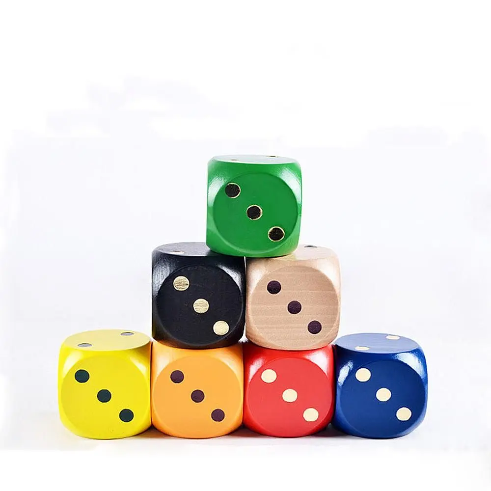 

5cm 1pc Kid Puzzle Toys Party Camping Entertainment items Solid Wood Point Wooden Dice Big Color Dice Round Sieve Chess Props