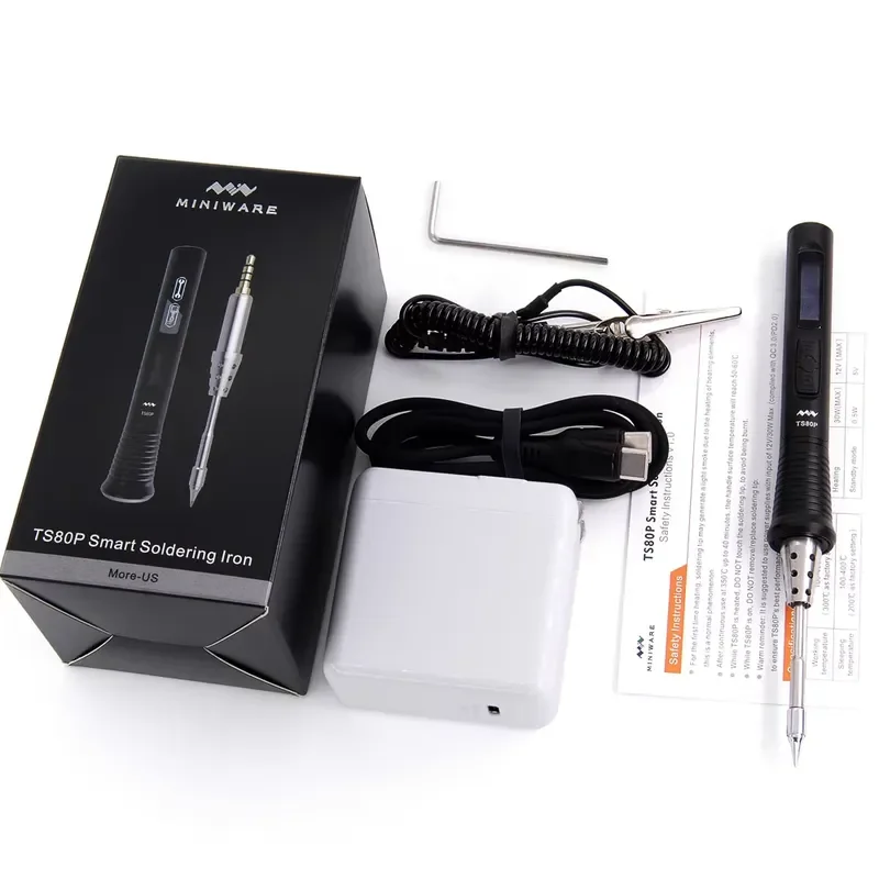 New Mini Smart Portable Adjustable Temperature LED Display Electric Soldering Irons TS80P More Kit With B02 Iron Tips for
