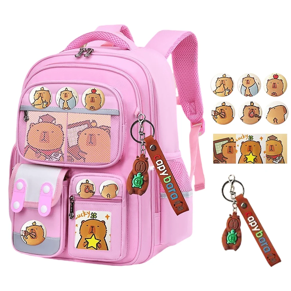 Capybara Cute Backpack Adjustable Strap Kawaii Schoolbag Multi Pocket Oxford Cloth Rucksack Travel Vacation Backpack