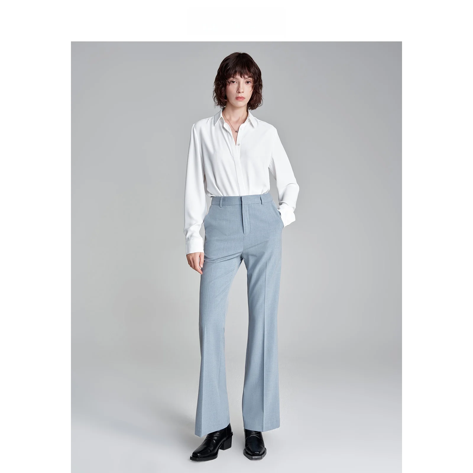 

White Long Sleeve Chiffon Shirt Women's Professional Formal Interview Outfit LELENTH Brand Polyester Fiber Regular Sleeve