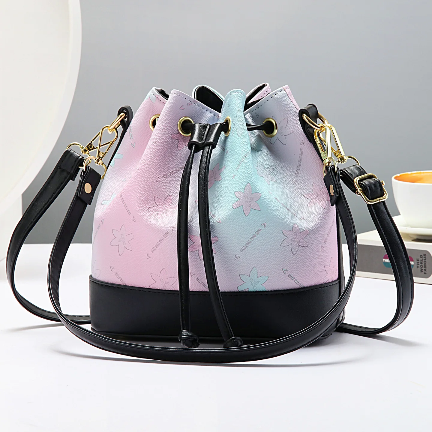 Bolsos de mano para mujer a la moda, Color degradado, arcoíris, gran capacidad, bolso tipo cubo, bandolera