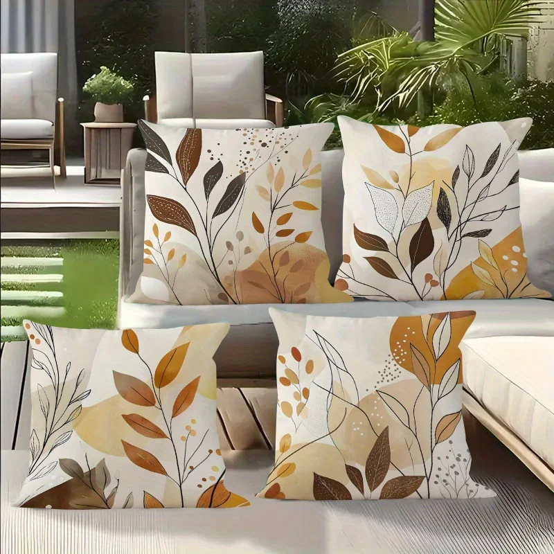 4pcs Modern Leaf Pillow Covers 45x45cm Double-sided Printed Square Cushion Cases Living Room Decor Throw Pillows No Insert
