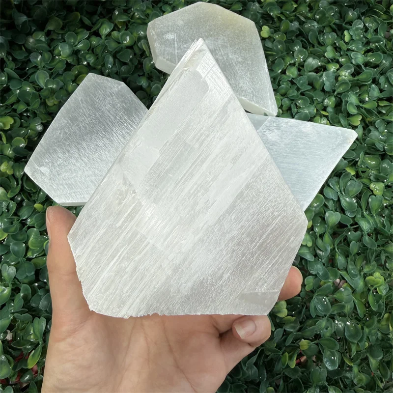 Natural Selenite Crystal Slab Station Mineral Flat Crystal Plate for Cleansing Purification Healing