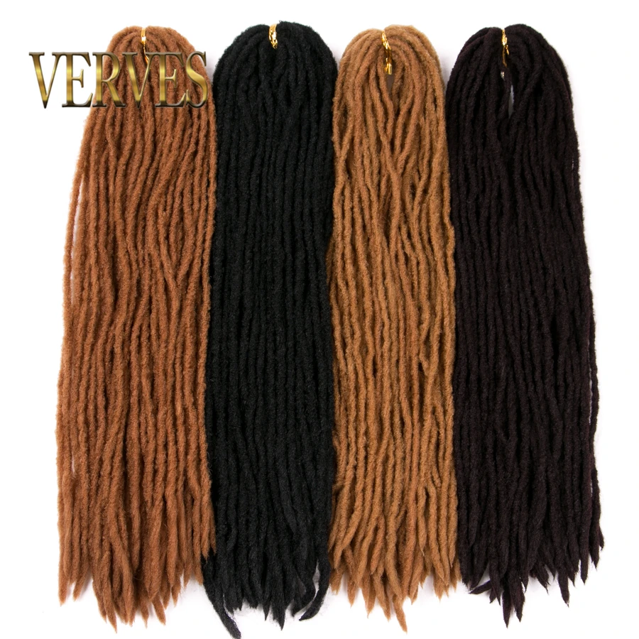 VERVES ręcznie robione dredy szydełkowe warkocze syntetyczne 20 Cal 24 Strand/Pcs Locs warkocz z włosów Ombre extensity czarny, brązowy, blond