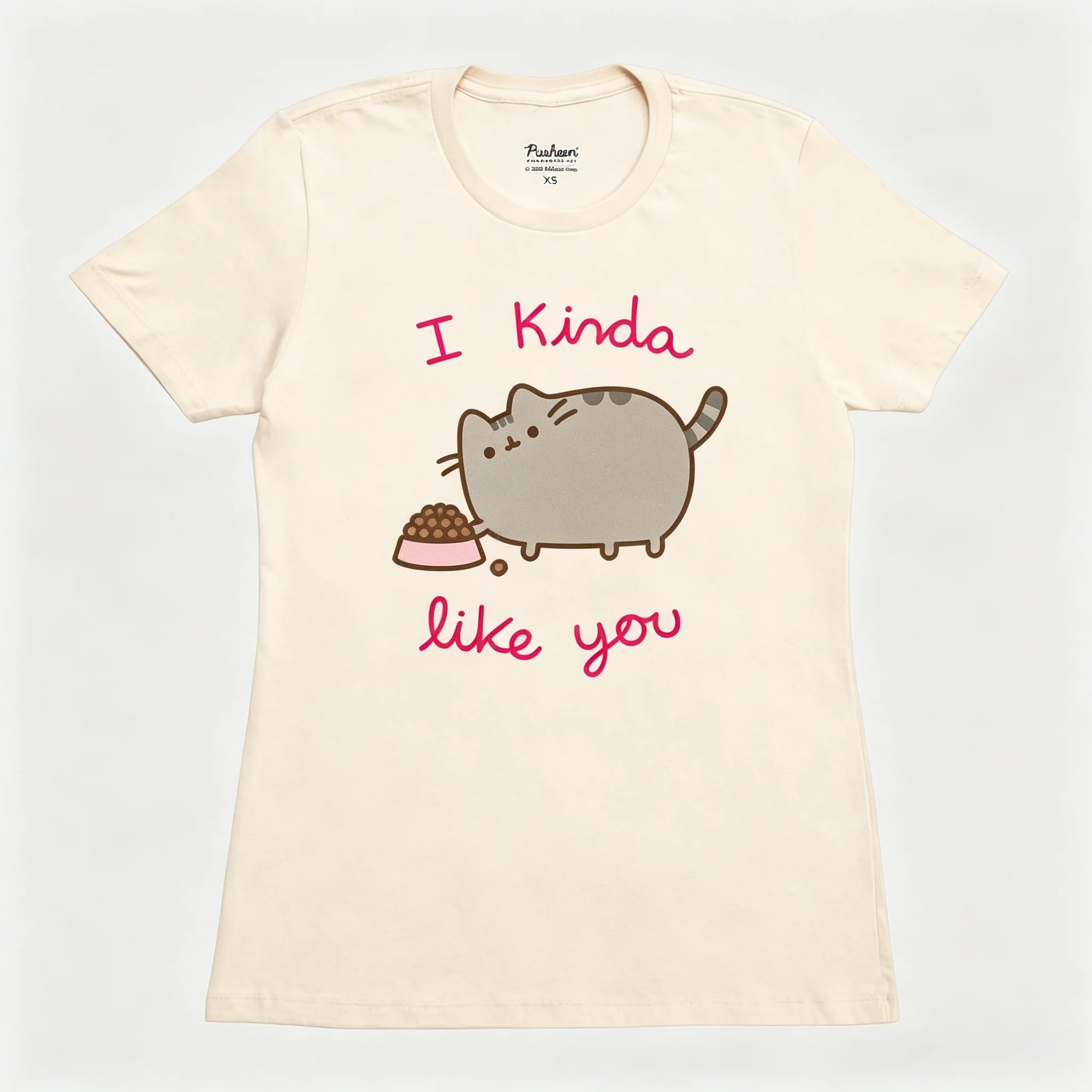 Pusheen Niedliches Katzenmuster-Shirt 'I Kinda Like You' Text Baumwoll-T-Shirt 2026 Sommer Herren Damen Streetwear Y2k Retro-Kleidung – Detail 5