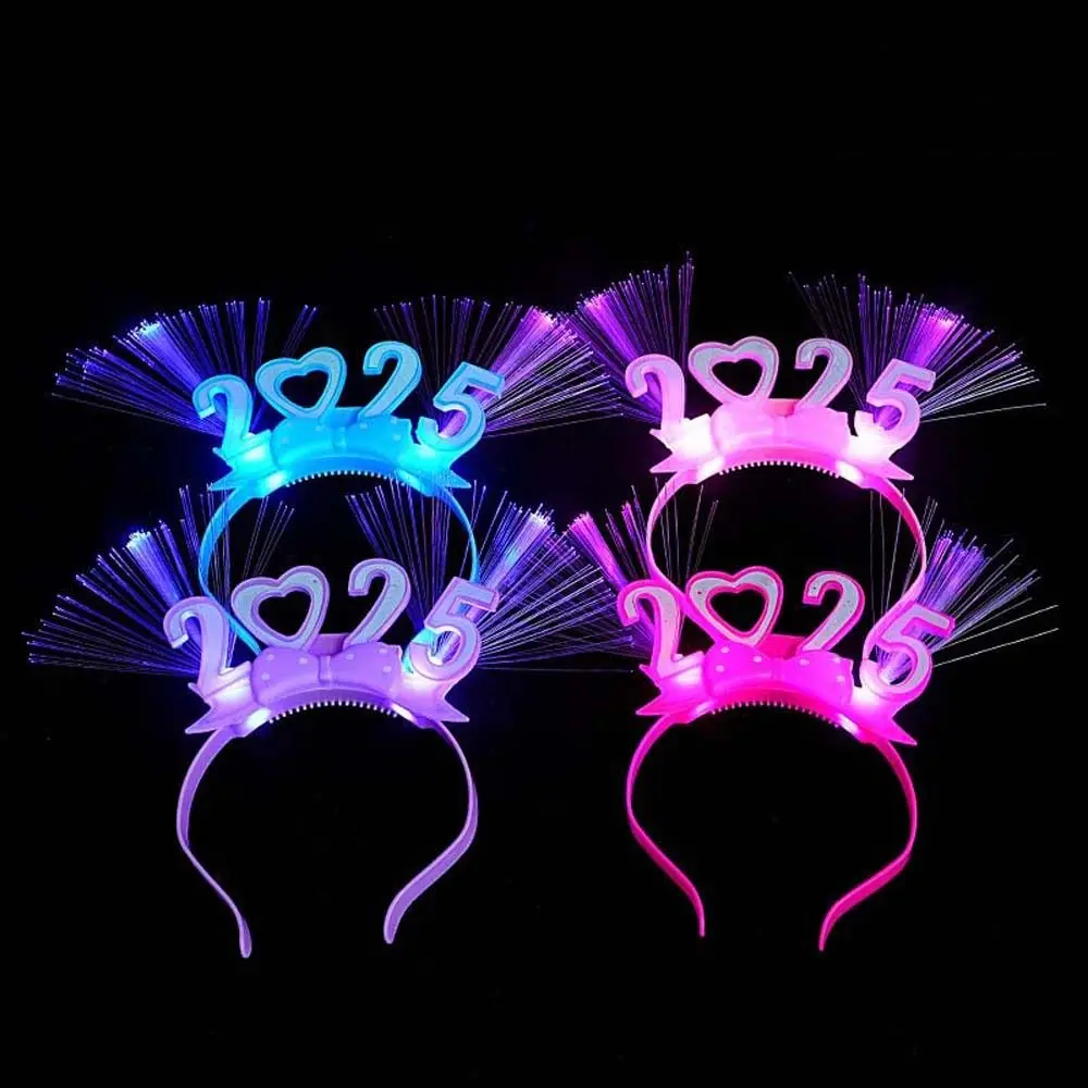 LED Glow 2025 Happy New Year Headband Snake Shape Photographic Headwear LED Glow Hair Bands Colorful Number Letter