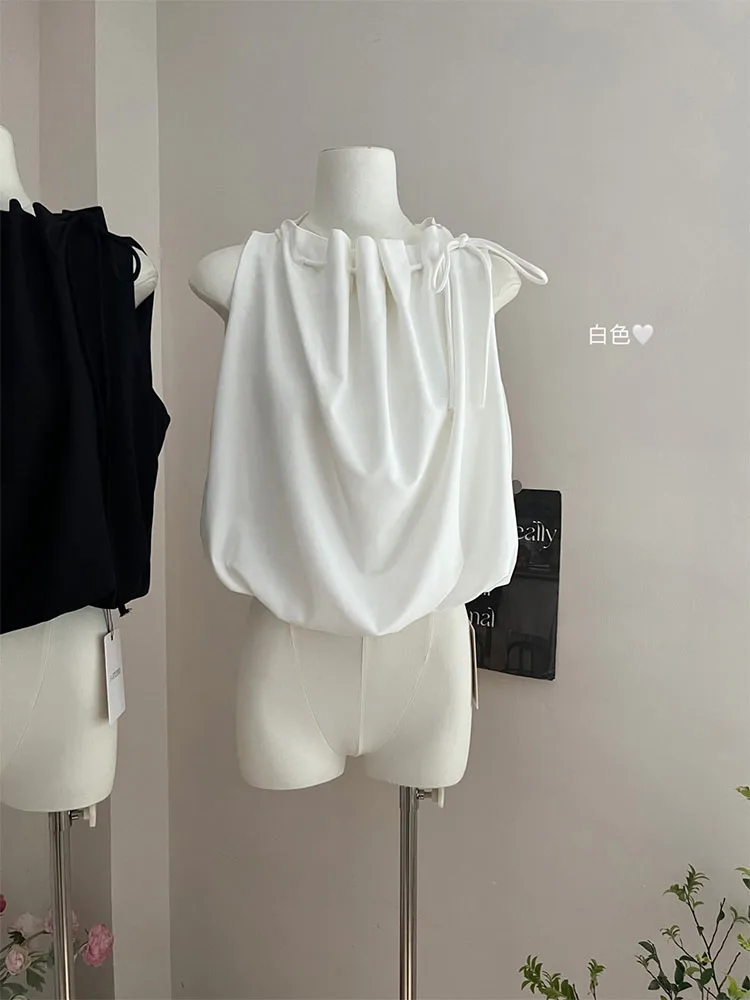 Advanced Sense Fashion Bandage Sleeveless Camisole Women Summer Elegant Kawaii Crop Tops Trend Temperament Sexy Tees Mori Girl