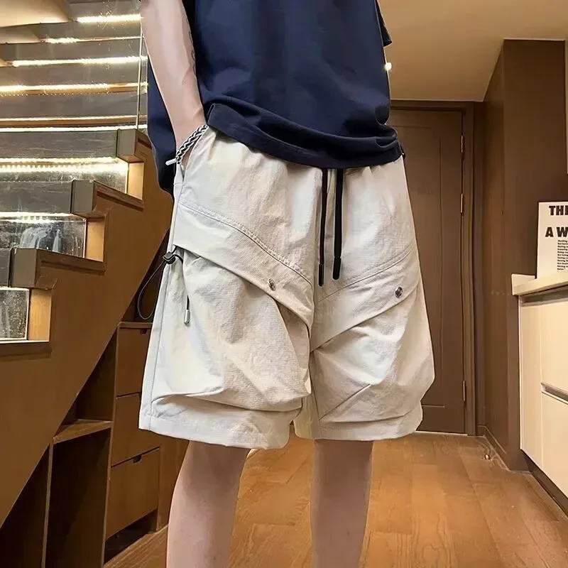 2025American Style Functional Large Pocket Workwear Shorts Men Summer Thin Trendy Loose Wide Leg Casual Five-Quarter Pants