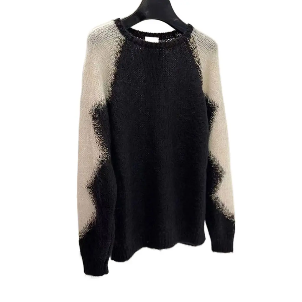 

Yujie Women's Crewneck Sweater Lazy Style Color-matching Design Thickened Loose Knitted Top for Autumn And Winter