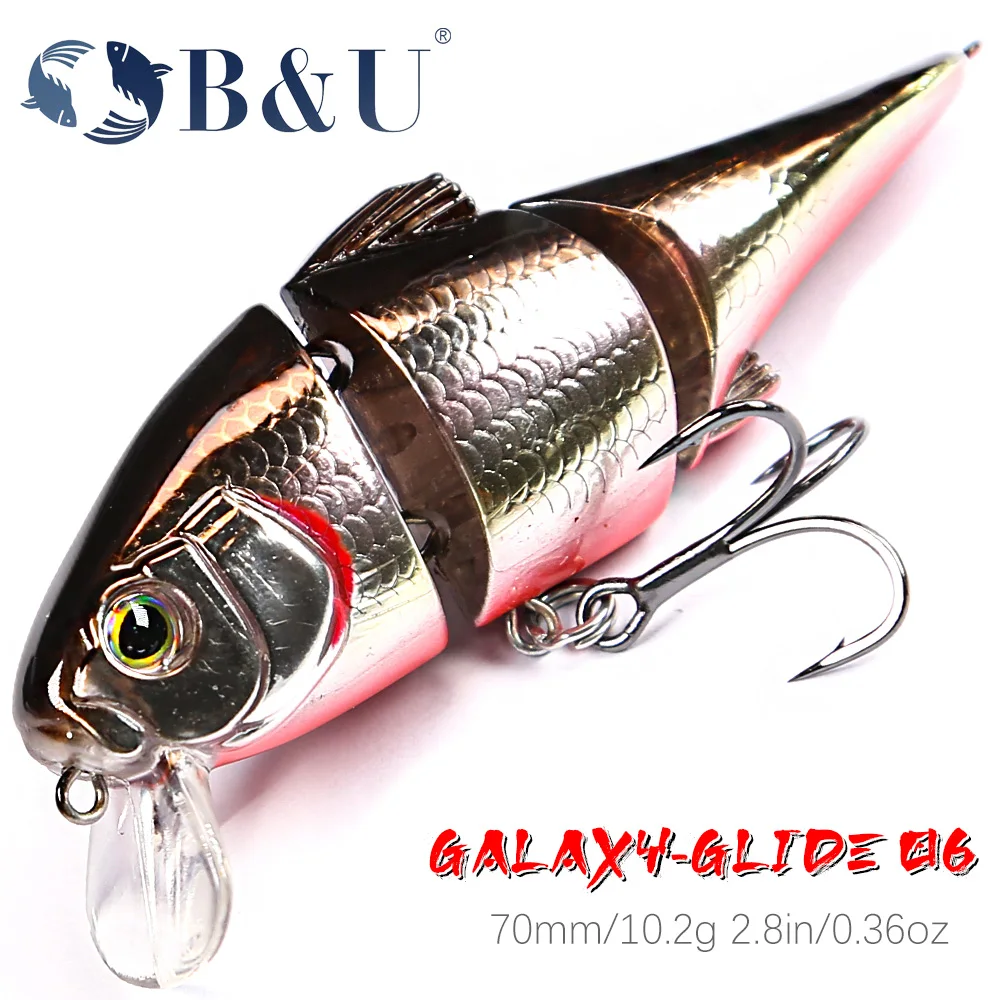 

B&U 70mm 10.2g Floating Fishing Lures Triple joint body Glide Swimbaits Hard Baits Wobblers For Bass Pike