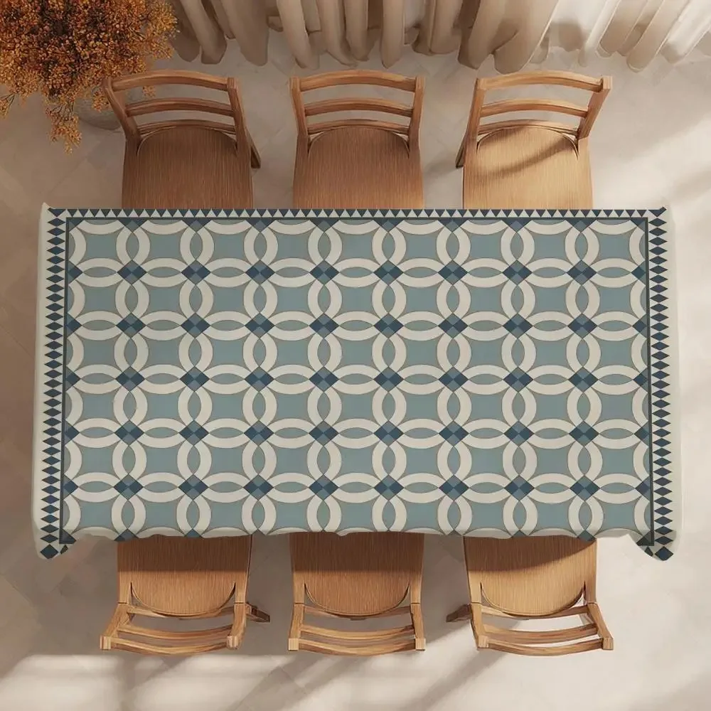 

Waterproof Polyester Tablecloth, Retro Geometric Table Cover For Dining, Picnic Blanket, Camping Table Cover, Home Decor Mat