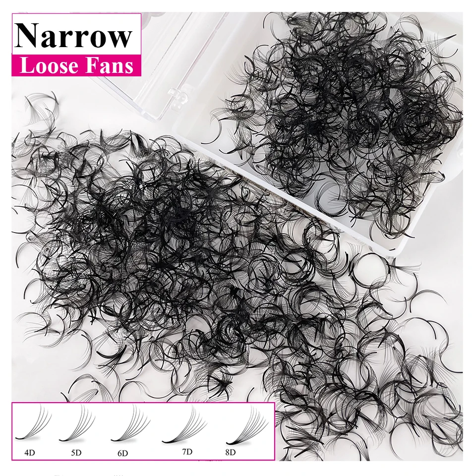 

500 Fans Loose Narrow Fan Eyelash Extension 4D 5D 6D 7D 8D Pointy Base Premade Medium Narrow Stem Lash Promade Narrow Fan Lashes