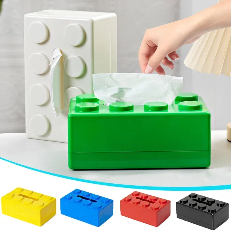 Building Blocks Tissue Box Creative Punch-free Wall-mounted Tissue Box Spring Paper Towel Holder Bathroom Waterproof Tissue Box